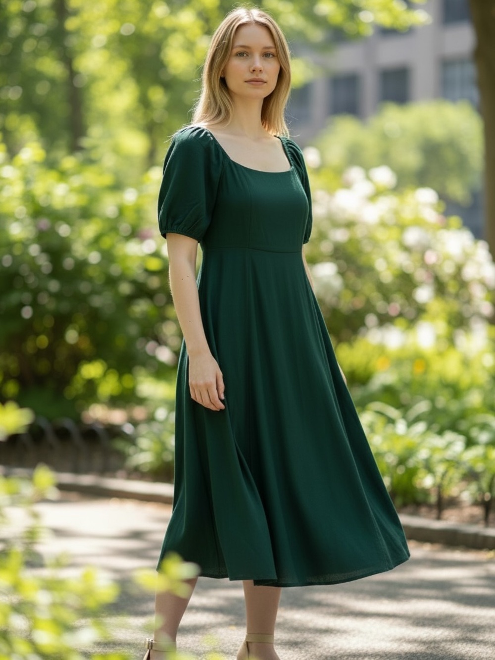 Old Navy Puff Sleeve Smocked Babydoll Dress Dark Green XL